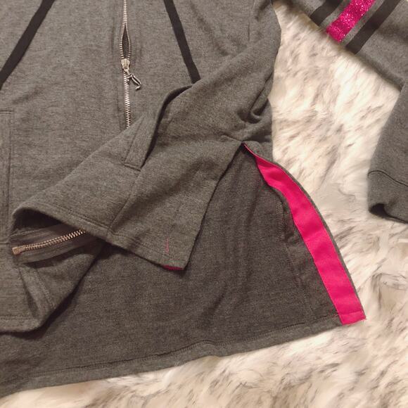 Juicy Couture Graphic Gray & Pink Glitter Athleisure Zip Up Hoodie Y2k Vibes - Picture 10 of 11